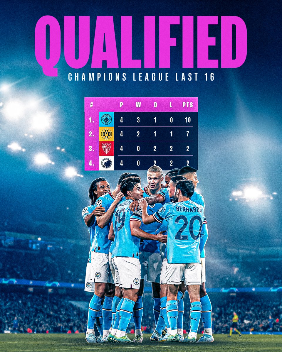 ManCity's tweet photo. Through to the #UCL knockout stages! 👊 https://t.co/H5brXNxJnF