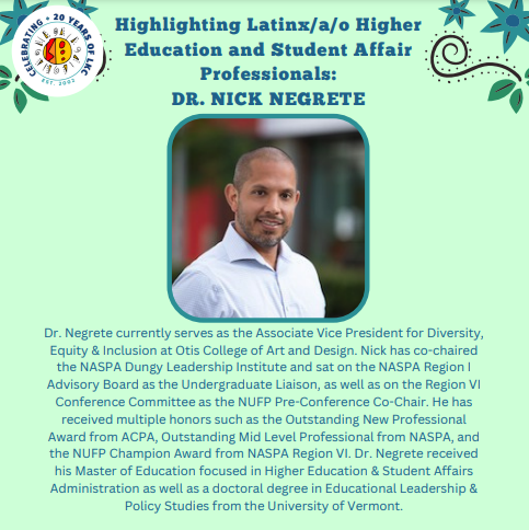 tweetinglavoz's tweet photo. Aplausos para Dr. Nick Negrete 👏🏽 for being a trailblazer in the higher education community! We are so proud of you!

#naspalkc #LHM #highlight #SApros #DEI #20yrsOfLKC #highered https://t.co/kaTM8AHi3F