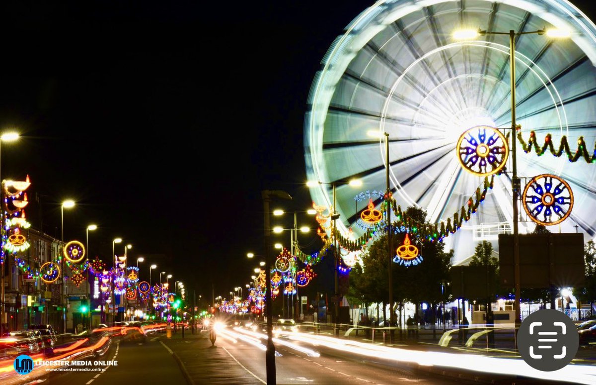 Craigthorpe's tweet photo. Wheel of light Belgrave Road Leicester #Diwali #DiwaliLeicester https://t.co/HVfVoiowOO
