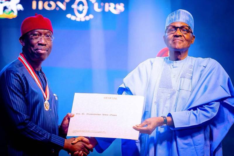 atiku's tweet photo. Today's conferment of the National Honour on Gov Ifeanyi Okowa @IAOkowa by President Muhammadu Buhari is a testimonial that I made the right decision in tapping an achiever as my Vice Presidential candidate for the 2023 election. https://t.co/Yvb22VLrgH
