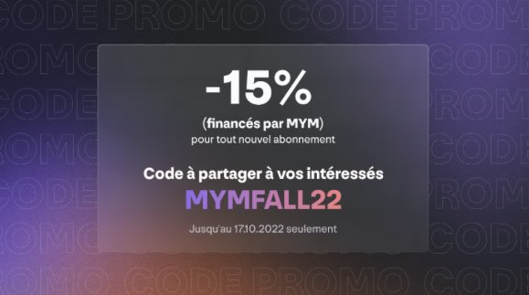 Les coquins 💋  Cette semaine MYM vous offre un CODE PROMO DE -15% 🎁🎁 pour tout abonnement avec le code