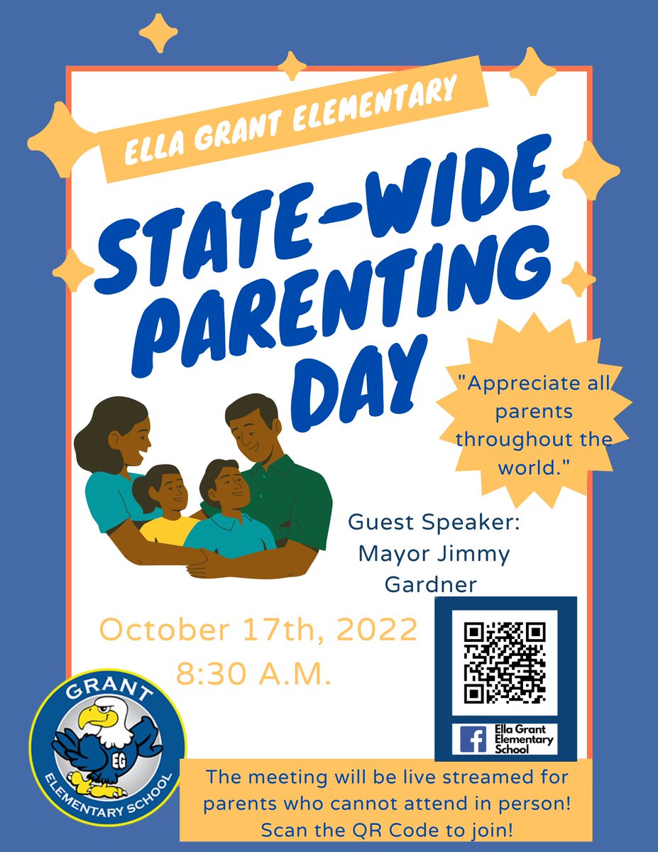Statewide Parenting Day will be on October 17. Our guest speaker will be Mayor Jimmy Gardner. Parents are encouraged to attend either in person or virtually via livestream on our Facebook page! #SoaringToGreaterHeights