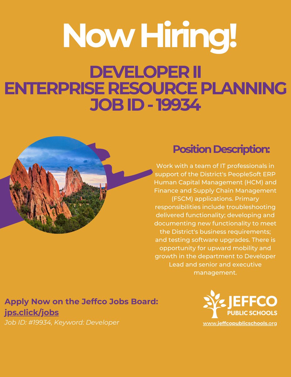 Interested in a hybrid working environment? Now that I have your attention, we are hiring for our next Developer II - Enterprise Resource Planning! This role will be tasked with troubleshooting and testing software upgrades! Apply Now!