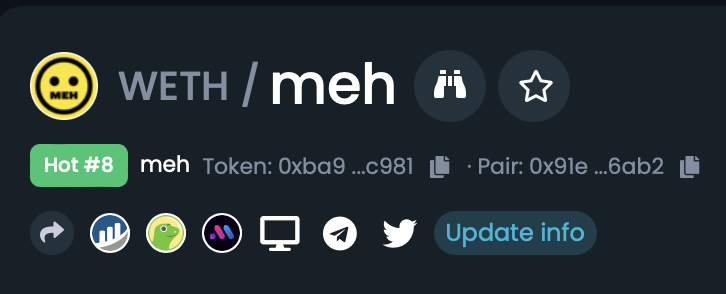 MehToken's tweet image. meh, we're trending on dextools

#meh $meh