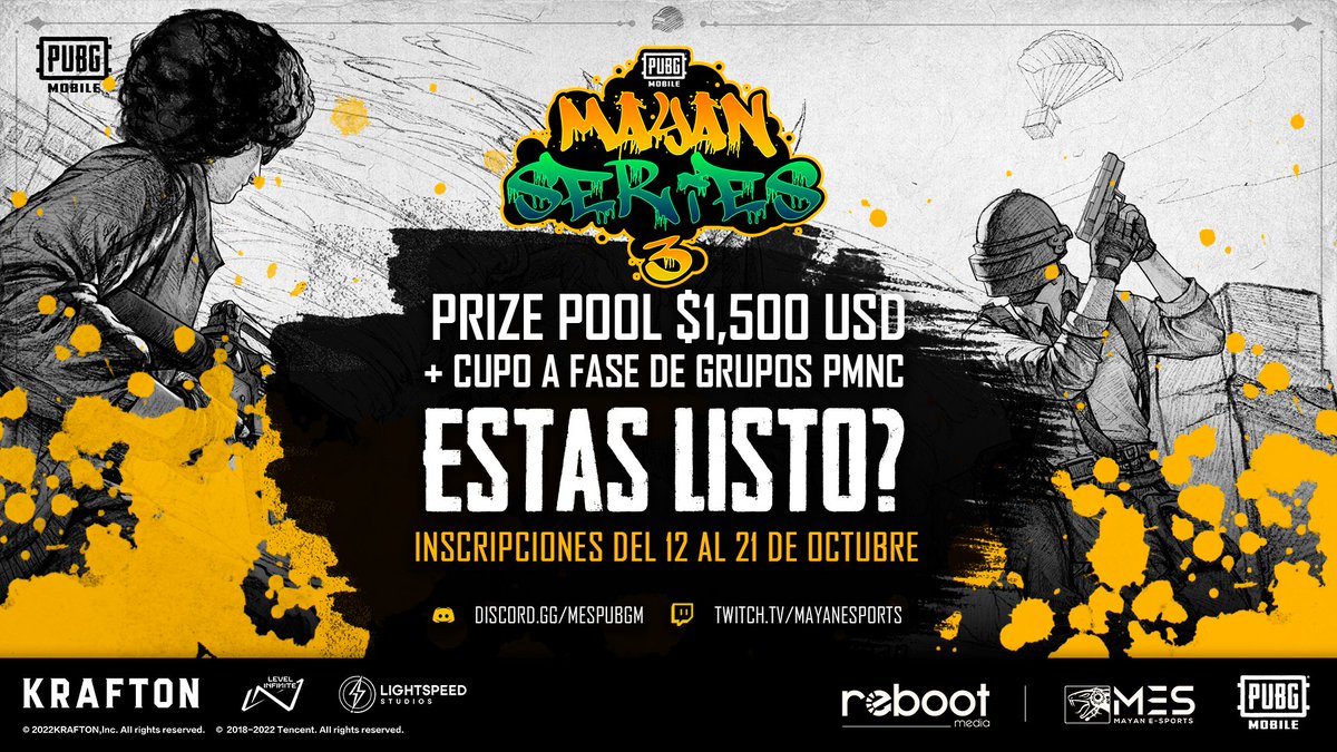 MayanEsports's tweet photo. 🪂 ¿Te gustaría ganar un cupo a PMNC?
La PUBGM Mayan Series 3 está por llegar, es momento de reunir a tus amigos, conformar un equipo y luchar por el prize pool ¡Inscripciones próximamente! 🪂
#PUBGMOBILE #PMS3 https://t.co/1LMAKHc0ka