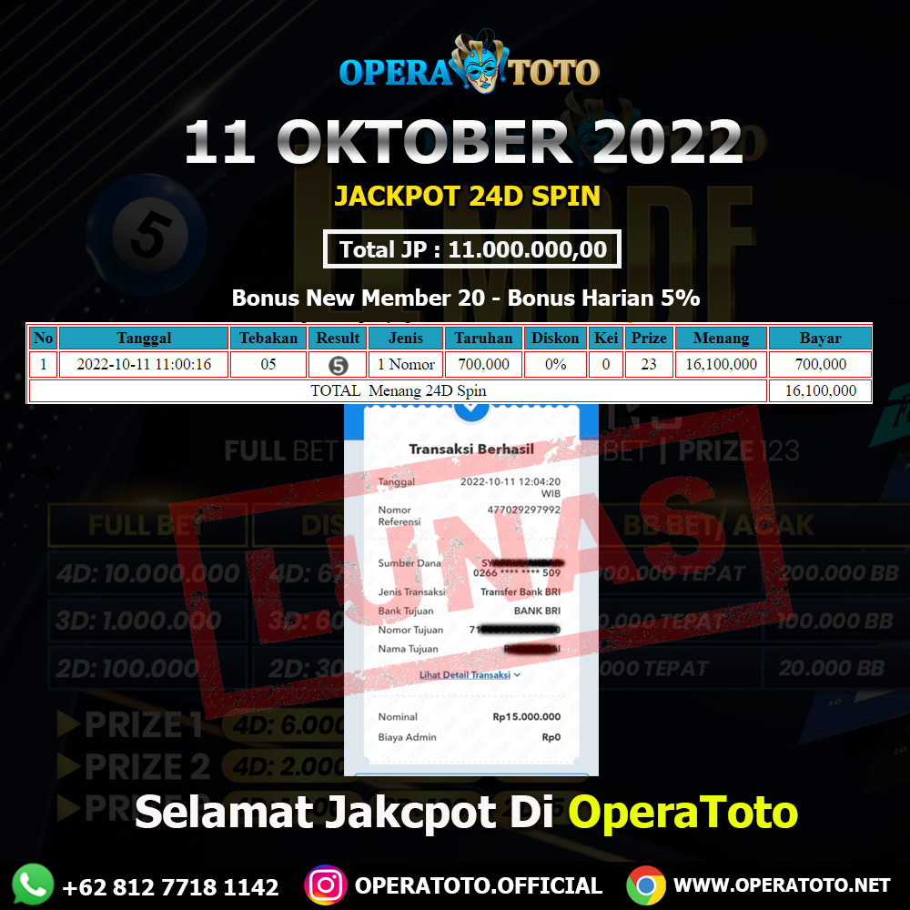 OperaToto's tweet photo. SELAMAT KEPADA MEMBER SETIA OPERA GRUP 
YG JACKPOT DI 24D SPIN
RP.11.000.000
#operatoto #situsjudionline #togelonline #togel #togelhongkong #togelsingapore #togelsydney #totomacau #livecasino #casinoonline #indonesiapalembang #livecasino #prediksijitu #prediksitogel #sydney #sgp https://t.co/8qhKWYbeM2