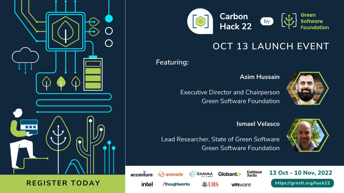 gsfcommunity's tweet photo. Don’t miss the launch event for #CarbonHack22 this Thursday, October 13, at 5:00 PM CET. 

@jawache, the GSF team and our sponsors will welcome over 300 Hackers and 30+ projects in the race to win $40K USD: https://t.co/iKoVjpQb9l

#softwaredevelopment #techforgood https://t.co/KAOGMAksX3