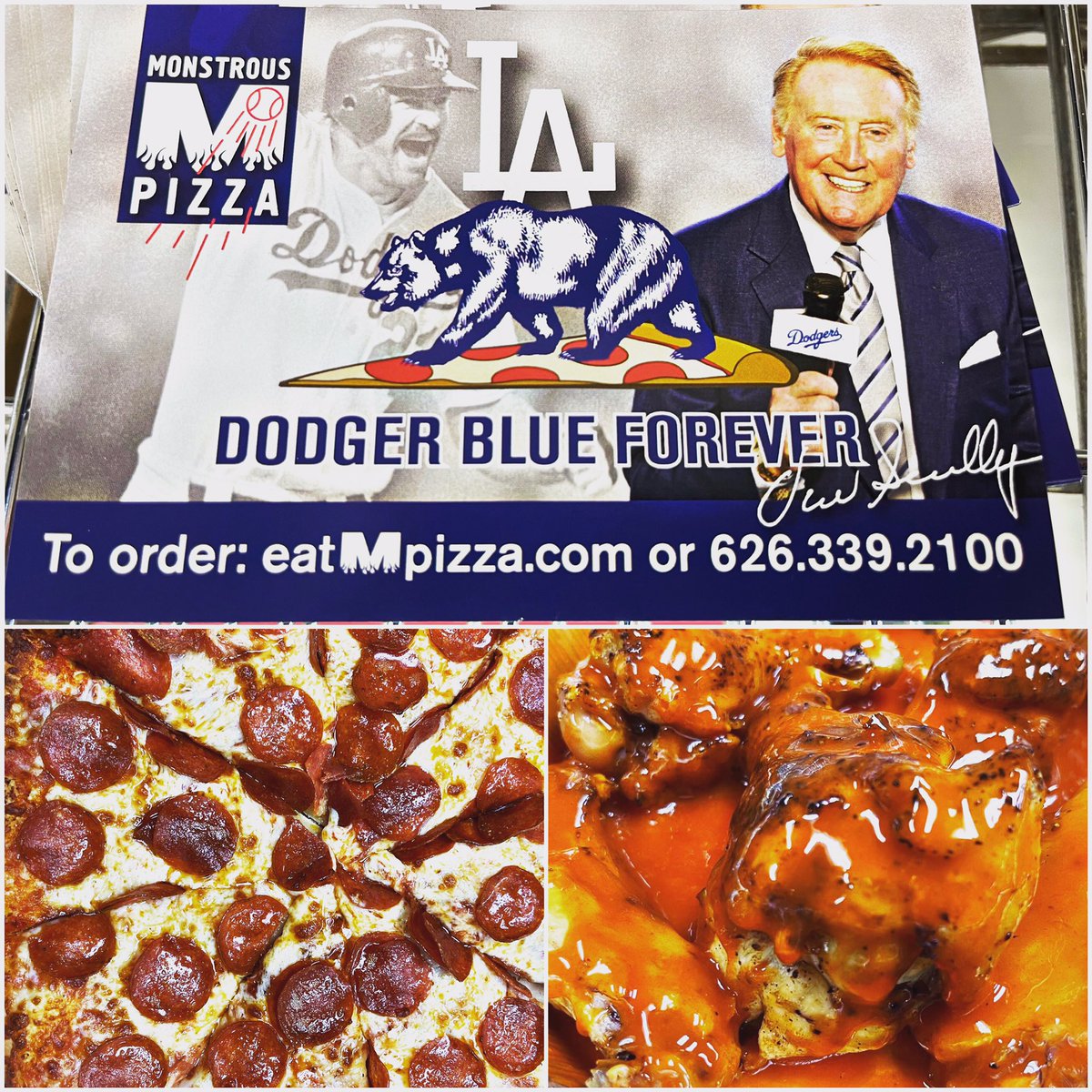 MonstrousPizza's tweet photo. Dodgers Playoff baseball + Monstrous Pizza! #WINFORVIN🎙🍕 https://t.co/cUFw0o7O8v