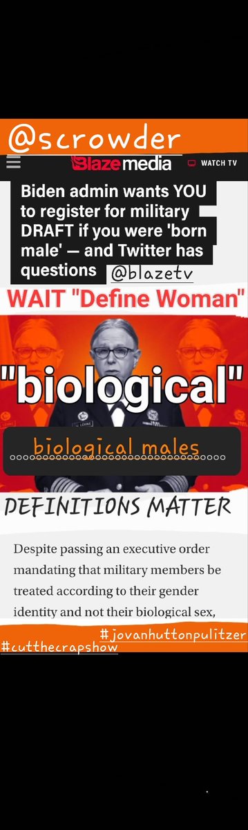 joyfillednomads's tweet image. #definewoman #biologist 
FYI dem0cRATz want everyone to register for the draft and if they cannot serve in military, then they are forced to take any type of vacc!n€s &amp;amp; be in Federal jobs... 
#cutthecrapshow #jovanhuttonpulitzer @scrowder @theblaze @BlazeTV