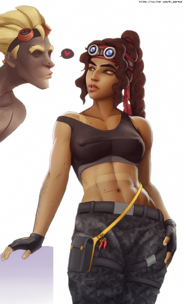 ThatOneApricot's tweet photo. [Colored Sketch] Junkrat and his (first) bodyguard in my lore, Southern IT born and raised Azra Faraci. The two have feelings for each other but neither thinks the other's mutual. Much pining, much teasing.

#Overwatch https://t.co/wSxGYaJfE0