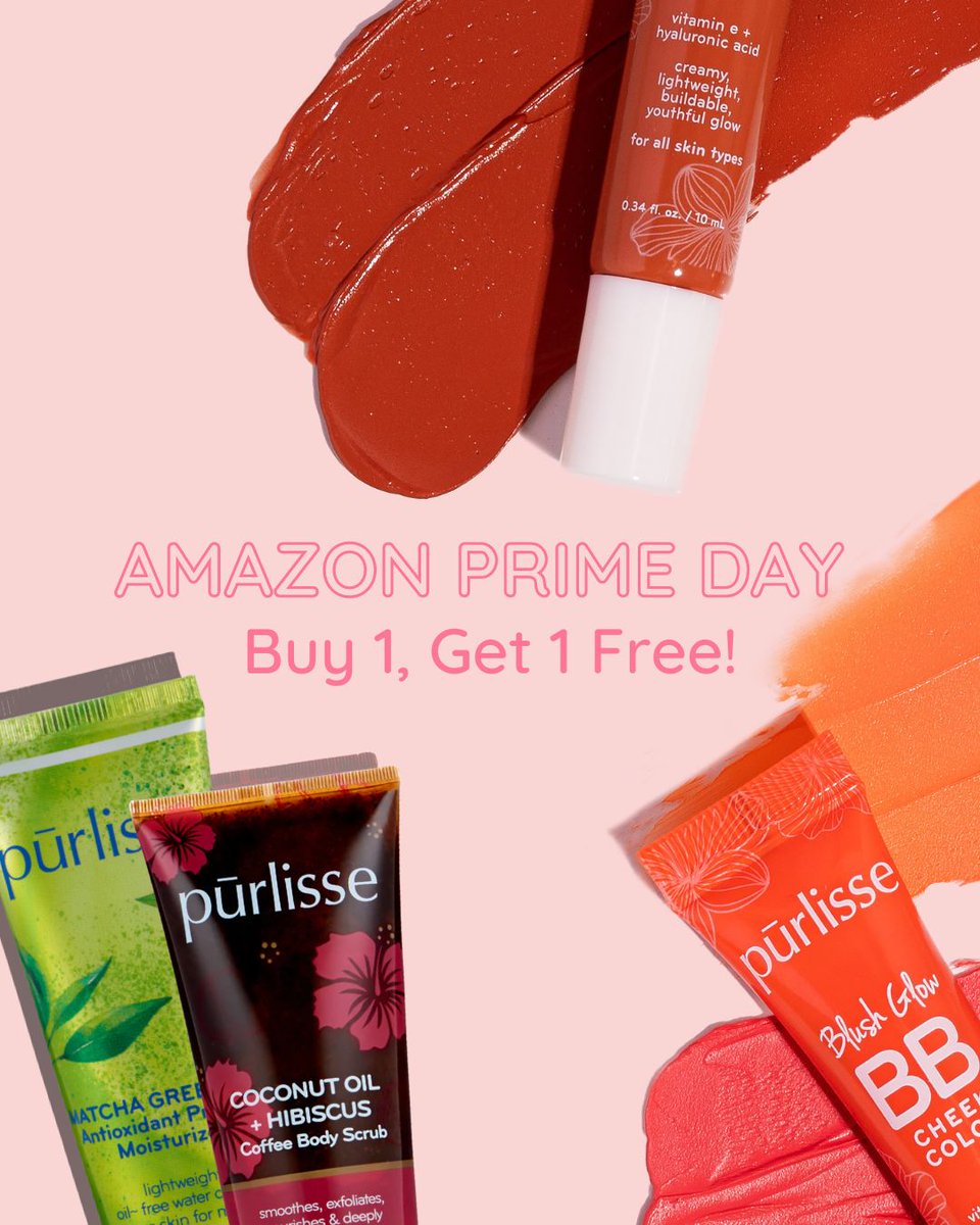 purlisse's tweet photo. 🚨 AMAZON PRIME DAY SALE HAPPENING NOW!🚨⁠

🎨 Blush Glow BB Cheek Color⁠
☕️ Coffee + Hibiscus Body Scrub ⁠
🍵 Matcha Green Tea Priming Moisturizer⁠
✨ Ageless Glow Serum BB Cream 
💫 Perfect Glow Serum BB Cream

Use Amazon Claim Code "X8N9T5VG" to redeem ✨
⁠ https://t.co/T6Ag9VhKho
