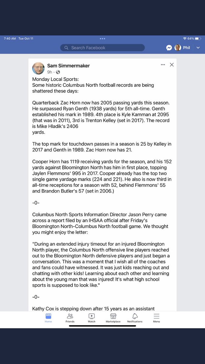 Nice post highlighting <a href="/DogPackFB/">Columbus North FB</a> in a couple of ways. Proud of the work Cooper &amp; Zac have put in this year; it’s been a team effort for sure! And extremely proud of our guys for exemplifying sportsmanship in our game Friday. Great examples of our #ONE culture!!