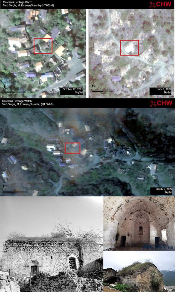 REPUBLICPRESS_'s tweet image. The Azerbaijanis destroyed the Armenian Church of St. Sargis (18th-19th centuries) in the village of Mokhrenes in the Hadrut Province of the Republic of Artsakh (currently occupied), the village was also severely destroyed, @CaucasusHW reported.