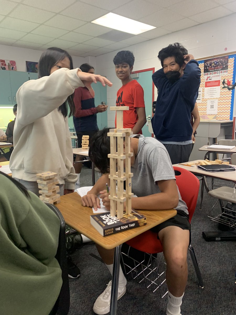 ReaganTeaches's tweet photo. Literary Jenga for Lit Circle book discussions. #fbisdlearns#ahsenglish https://t.co/mzjLjk1qMo