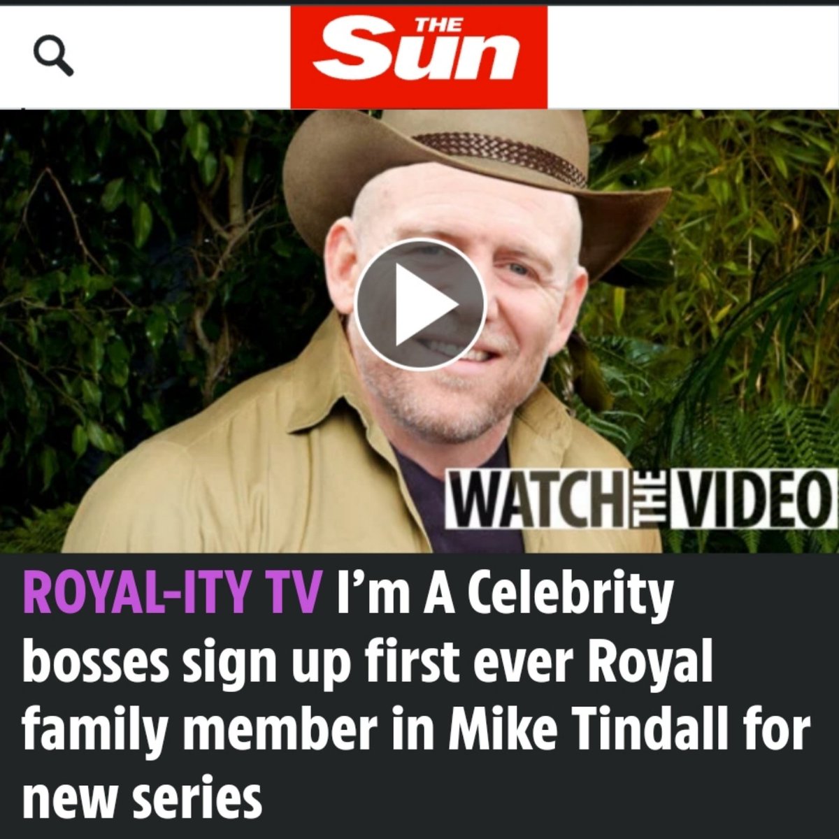scobie's tweet photo. The Sun is reporting that Mike Tindall—Princess Anne's son-in-law—has signed up for the new season of @ImACelebrity. Celebrities, who take part in challenges such as bug eating and being buried alive, get appearance fees between £30k and £500k.

A Tindall rep declined to comment. https://t.co/FrBm2btorY