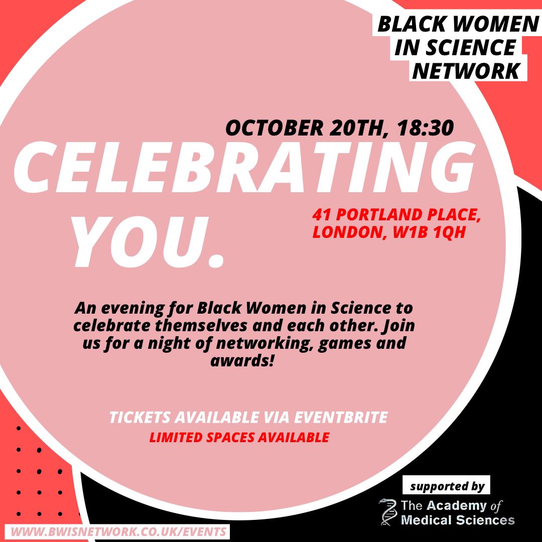 CELEBRATING YOU 🎉

An evening of awards, networking and celebrations for Black women in science and/or science-related careers 👩🏽‍🔬👩🏾‍🔬👩🏿‍🔬

📆 Thurs 20th October, 18:30

Limited tickets available
bwis-network.eventbrite.co.uk