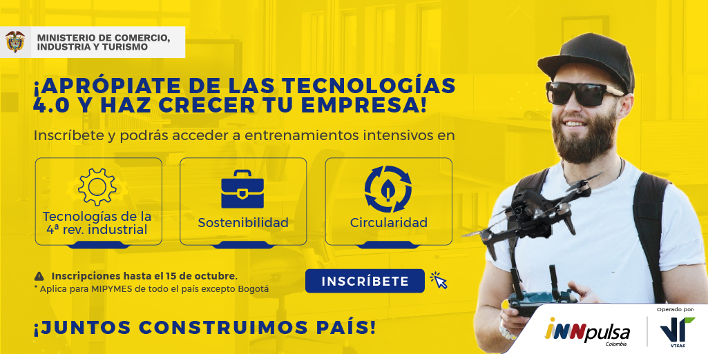 VTSAS's tweet photo. ¡Sé parte de las empresas que crecen a partir de la ciencia, #Tecnologia  e #innovacion ! Haz parte de iNNpulsaTec 2.0 y fortalece tu empresa desde el conocimiento. Inscríbete ahora en https://t.co/GSi3EeZ5J8
@InnpulsaCol  #iNNpulsaTec https://t.co/Cupanv3KSI