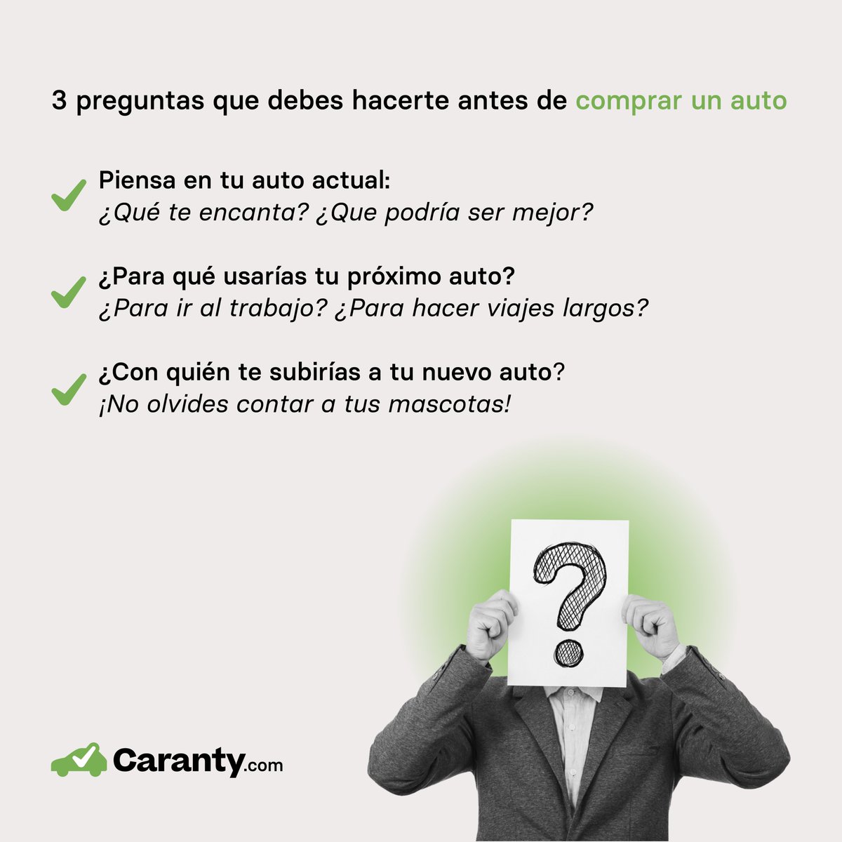 carantyoficial's tweet photo. ¿Estás pensando en cambiar de auto? ¡En Caranty te ayudamos a encontrar la opción ideal para ti! 🤩

Responder estas preguntas te ayudará a entender tus necesidades para dar con el auto que responda a ellas. ¿Tienes alguna otra pregunta? ¡No dudes en escribirnos! https://t.co/t0vjbXcCry