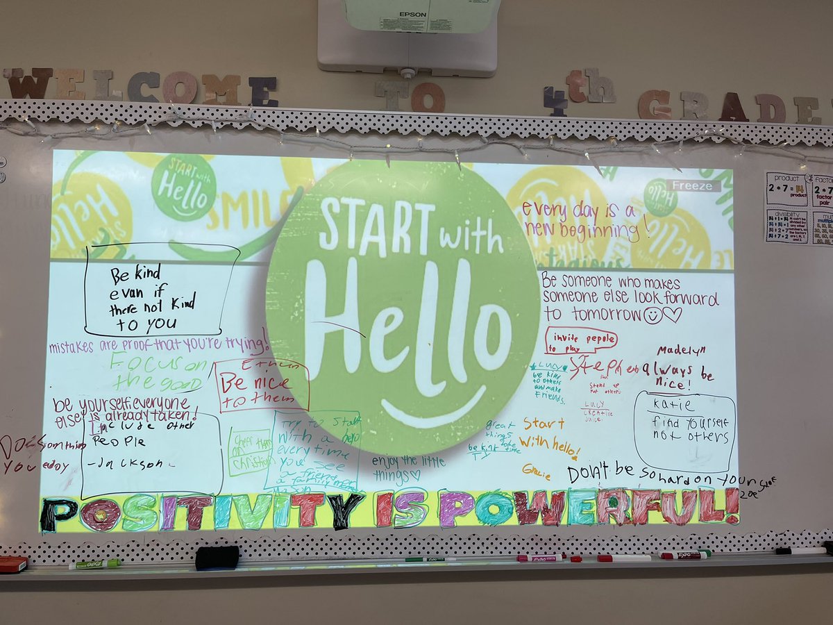MissColeEC's tweet photo. Day 2 of “Start with Hello”- Kindness Day! Wearing shirts with positive messages &amp; starting our morning off with some positivity for all ❤️ @OJRSDEC https://t.co/Y8DUlX8cuc