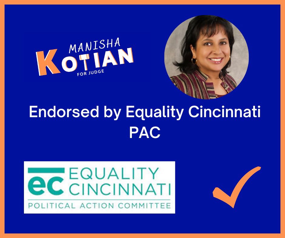 I am truly honored to earn the endorsement of Equality Cincinnati PAC in my race for Domestic Relations Judge. Together we can do this!