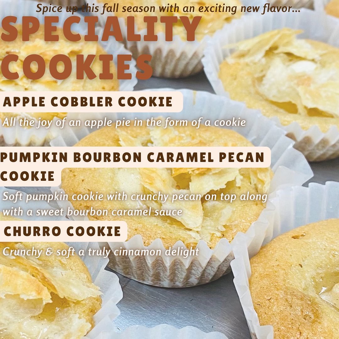 SGCookieCo's tweet photo. 🍂Fall Speciality Menu is here 🍂 looking for something new along with all the classics 🍁 Pumpkin Spice, Maple and many other classic fall flavors are still available. Come Enjoy Fall With Us ✨ https://t.co/yRXo3dLgAf