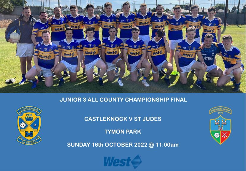 CastleknockGAA's tweet photo. We are looking forward to two football championship finals this Sunday!
Our second team against @clgNaFianna and third team @clgnaomhjude. Great achievement for the club. Please get out and support the lads 👏🏻💙💛🏐 @DubGAAOfficial #champofinals #proud #support #CastleknockAbú https://t.co/a0EDZTAjDN