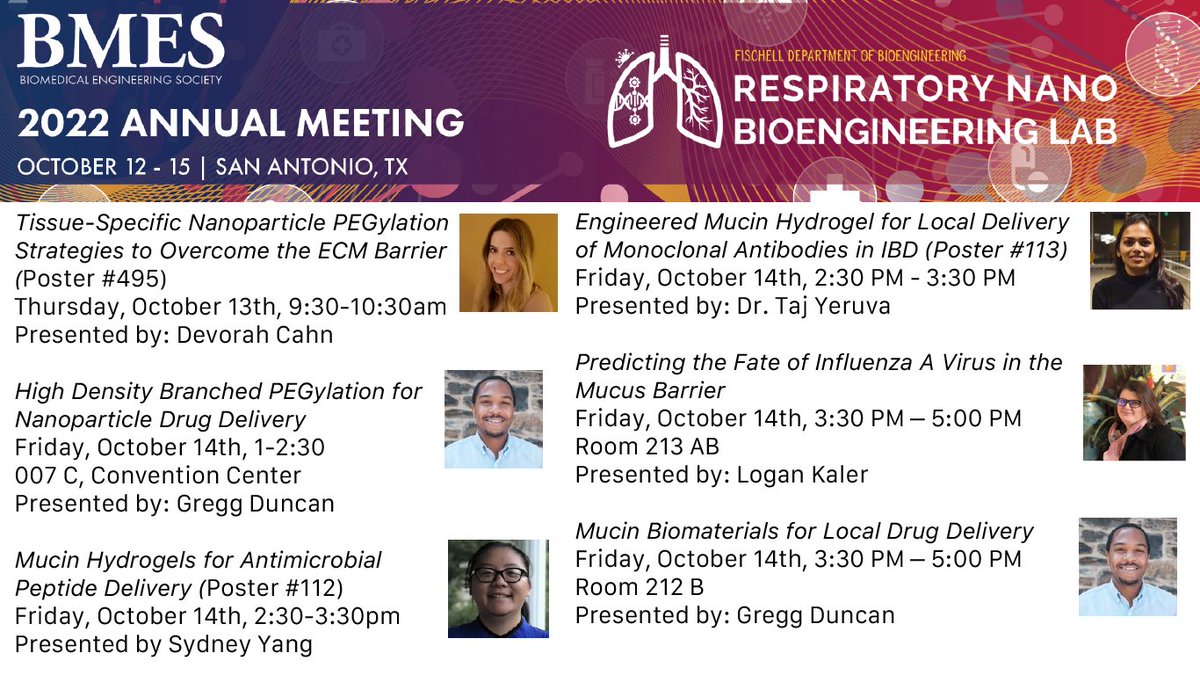 The RnB lab contingent will be out in force at the #BMES2022 annual meeting! I am also happy to connect with folks interested in the faculty search @UMDBIOE. Look forward to seeing you all in San Antonio!