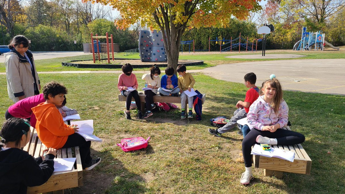 On this beautiful fall day I took my Newcomers out to talk about the changes in the trees. At the beginning of the school year we drew the tree. The students shared the leaves are changing colors and then drew the tree and colored to show the changes. <a href="/SheikoLarkin/">Ashleigh Larkin</a> <a href="/HadeelAzzo/">Hadeel Azzo</a>