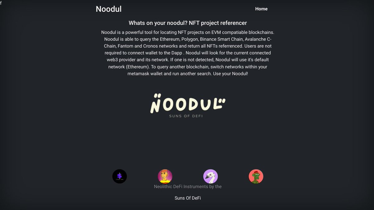Have you used your Noodul lately?🧐 Noodul is a blockchain search engine that pulls projects up on all blockchains!😎 A little something we made for the Degens out there!💯 Try it out at sunsofdefi.com/noodul 🎯 #NFTCommunity #blockchain #utility