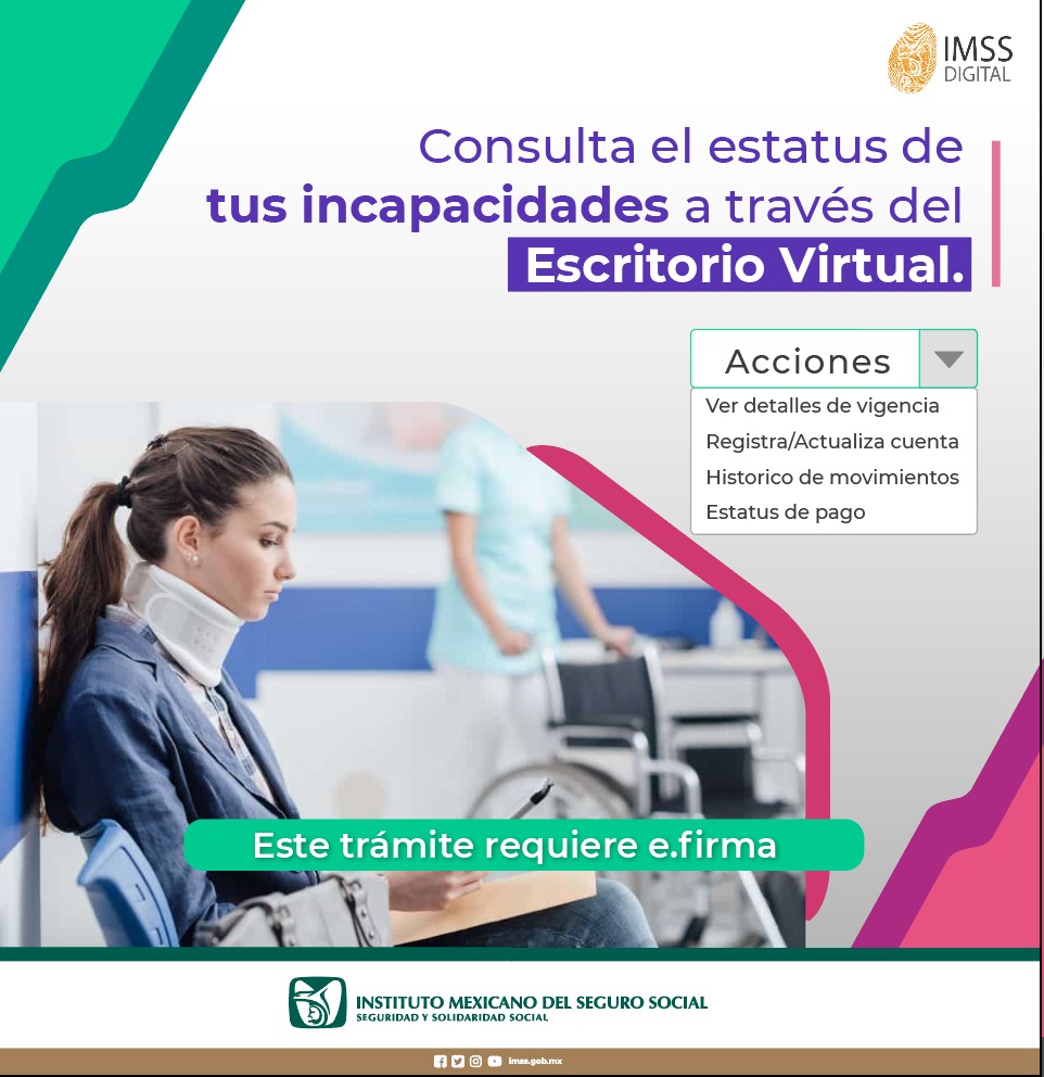 imssdigital's tweet photo. Si eres asegurado afiliado al #IMSS, desde el Escritorio Virtual puedes verificar el estatus de tus incapacidades otorgadas. Para esta consulta se requiere e.firma.

#IMSSDigital
https://t.co/xJt4dd2RZK https://t.co/IueQnVdvCB