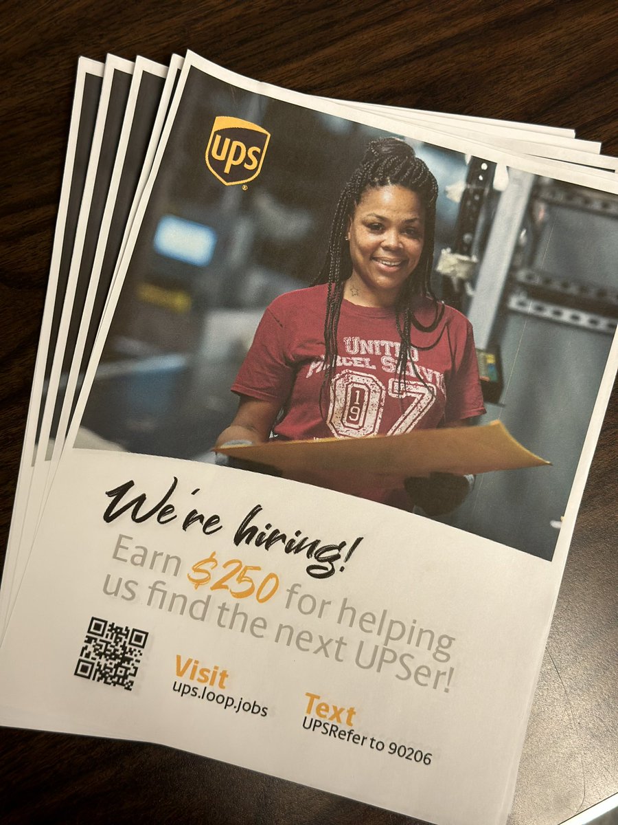 We’re hiring!! 🚨UPS Bedford Park Twilight is giving away $250 for referrals. Help us find the next UPSer! Text/search the web for more details! #letsgetit #peakseasonisapproaching @KimMitc65731396