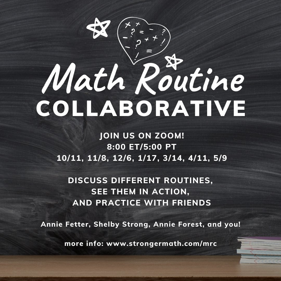 StrongerMath's tweet photo. The Math Routine Collaborative kicks back off TONIGHT! Join us as we dig into the routine "Which One Doesn't Belong?"
See you at 8:00 ET/5:00 PT!
Not registered? Sign up at https://t.co/t1X2JMQTei
Registered but not receiving emails? Reach out and let me know! https://t.co/iKREKArzmn