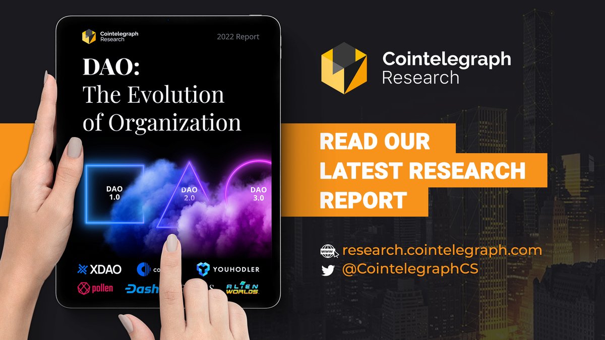 Cointelegraph (@cointelegraph) on Twitter photo Over the past few years, decentralized autonomous organisations, or DAOs, have captured the imagination of the blockchain space. But what exactly are #DAOs, and why should the average crypto investor care?
Go to research.cointelegraph.com to read the new report by <a href="/CointelegraphCS/">Cointelegraph Research</a> Over the past few years, decentralized autonomous organisations, or DAOs, have captured the imagination of the blockchain space. But what exactly are #DAOs, and why should the average crypto investor care?
Go to research.cointelegraph.com to read the new report by <a href="/CointelegraphCS/">Cointelegraph Research</a>