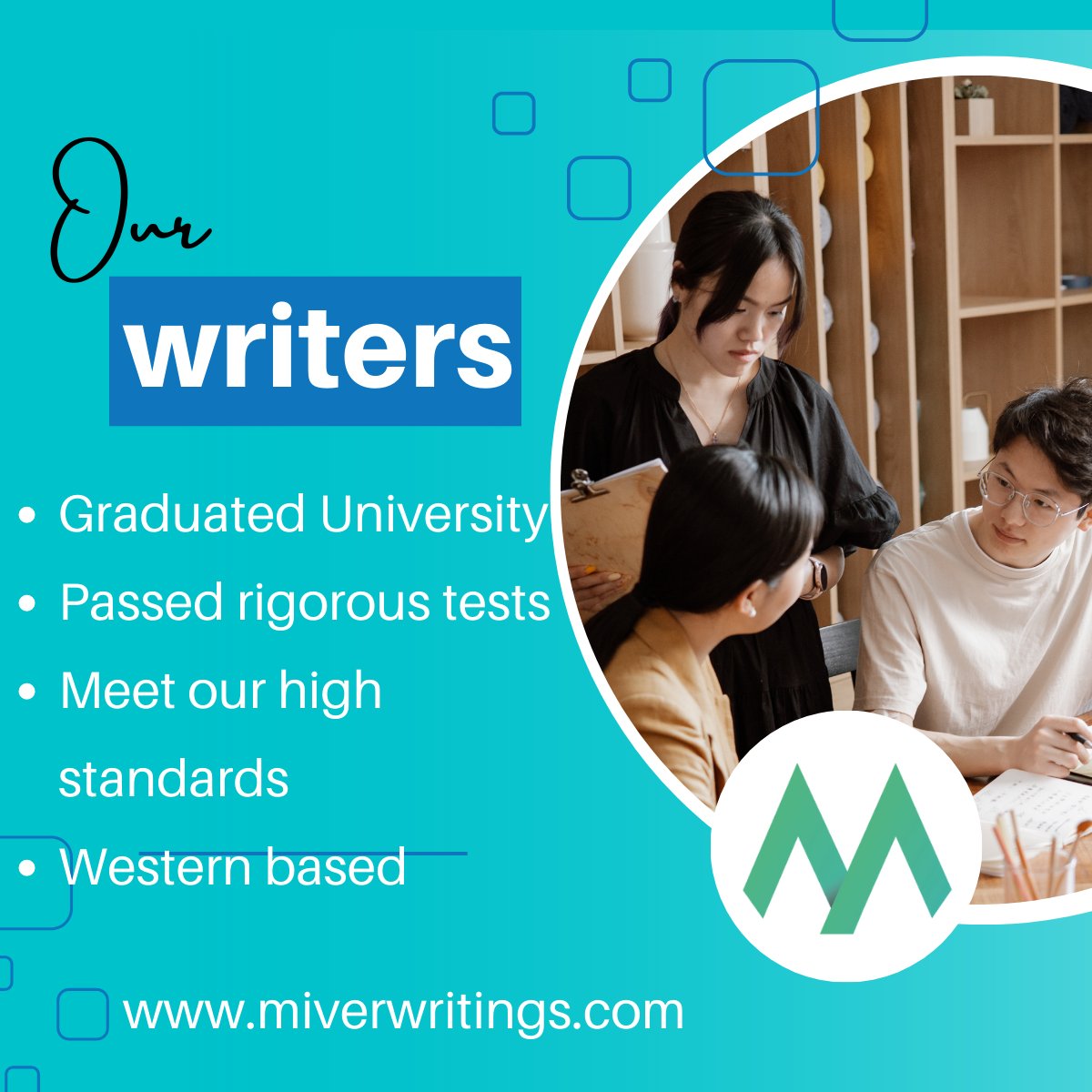 miverwritings's tweet image. Over 300 expert academic writers are here to help you with any assignment! 💪
#assignmentstress
#confidentialassignment
#assignmentseason
#assignmentsolutions
#assignmentschool
#academicwritingassignments
#assignmentsdone
#uni
#university
#universitylife
#universityproblems