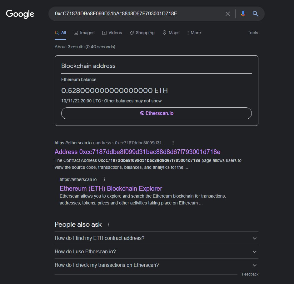 Google qui affiche le solde des wallets #Ethereum directement dans le moteur de recherche 🔥