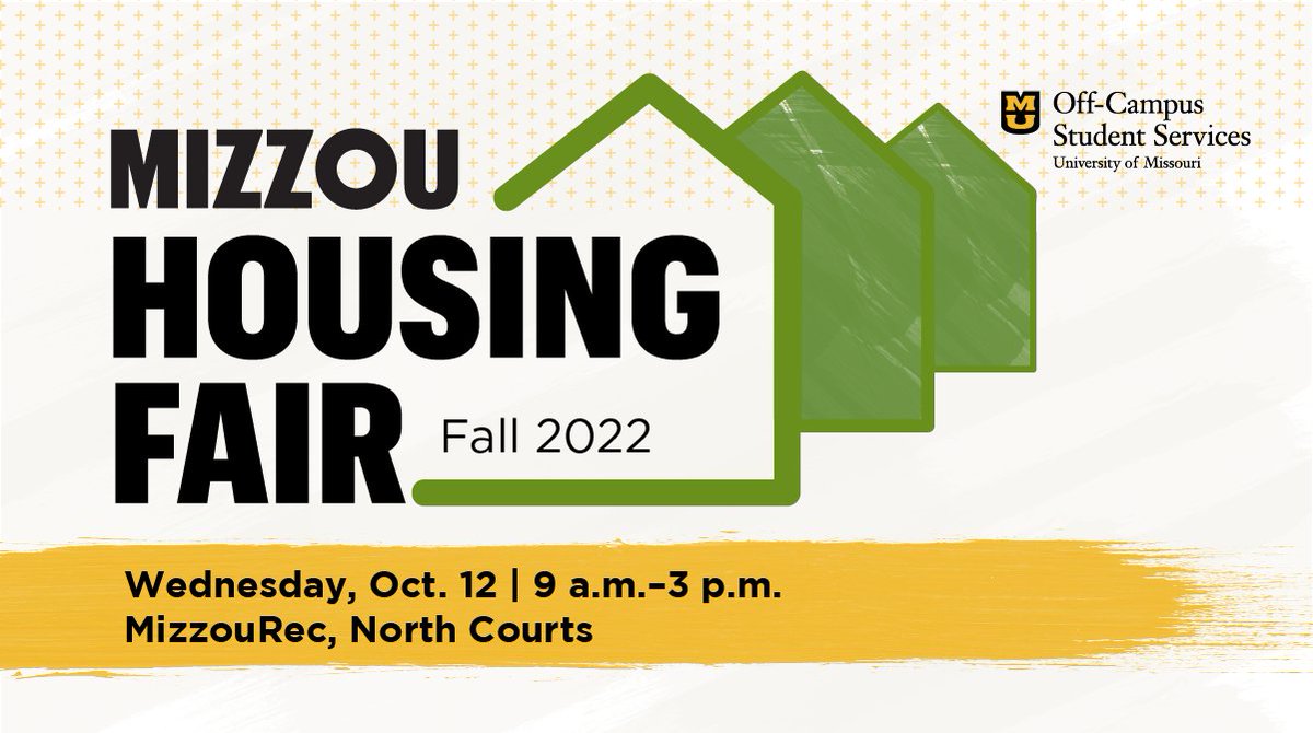 MizzouOffCampus's tweet photo. Join the Office of Off-Campus Student Services for the annual Mizzou Housing Fair tomorrow October 12 from 9a-3p at the MizzouRec, North Courts! Learn about off-campus and on-campus living options for the 2023-24 academic year and grab plenty of FREE giveaways! #MizzouOffCampus https://t.co/QAzn1nmS2t