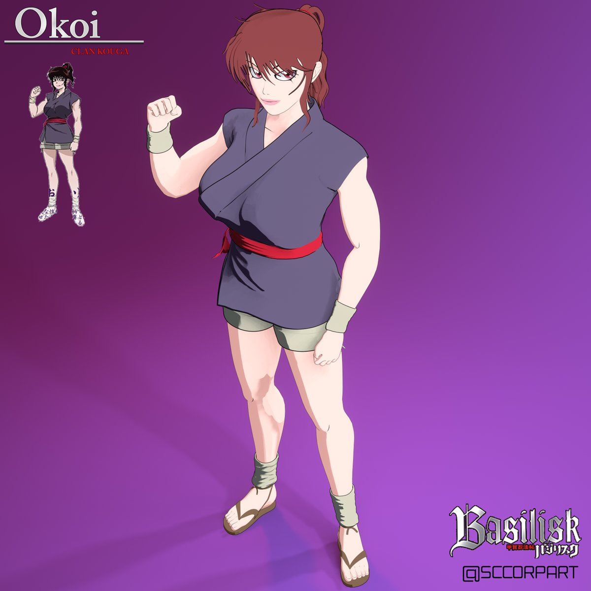 SccorpA's tweet photo. Esta vez quise subirle a la dificultad 👊 y hacer personajes mas complejos y de paso posarlos ✊
en esta ocasión hice a una ninja del Clan Kouga llamada 
Okoi de un anime llamado Basilisk 
Realizada en Blender 2.93.4 
#Okoi #Basilisk #Anime #Blender #b3d #3d https://t.co/tlNuyWduny
