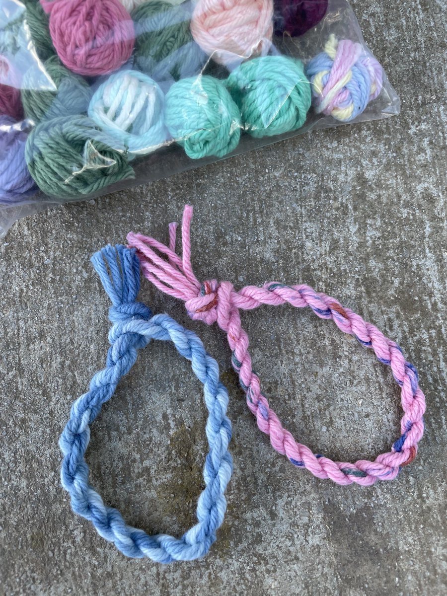 capetrich's tweet photo. Green Team members enjoyed recycling/repurposing yarn scraps into twisted bracelets. ⁦@PhelpsCenter⁩ https://t.co/yqO3LIXtyW