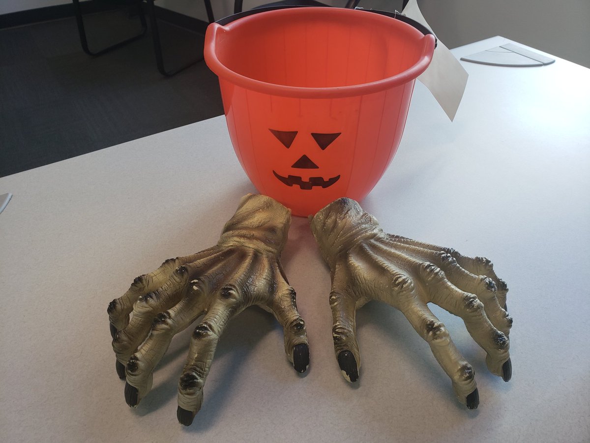 It's starting to look like Halloween in the C-TRAN Lost and Found. 🎃 Also, if you're the person who left your zombie hands and pumpkin bucket on the bus, we'll keep them safe for you.