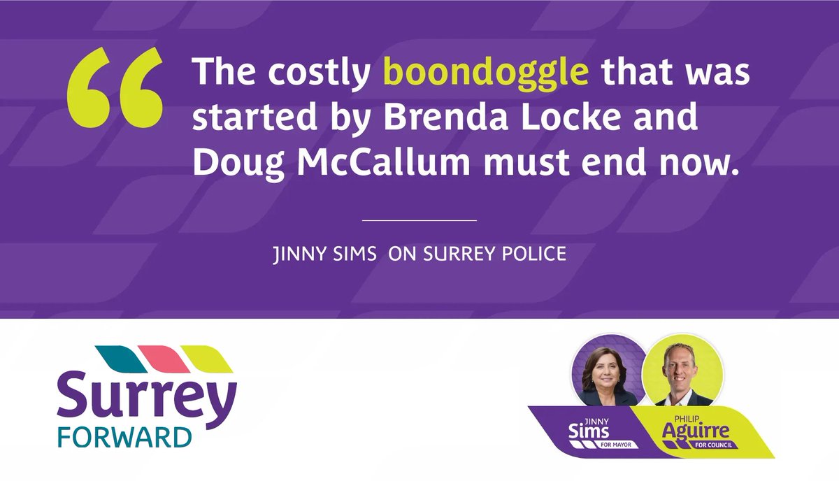 PhilipAguirreBC's tweet photo. #SurreyBC - When elected, @jinnysims and her @SurreyForward team will act immediately to stop spending money on the misguided effort to change policing from the RCMP to Surrey Police Service

Read the full article: 📖https://t.co/aKL5yC1lCO 

Let's Move #SurreyForward https://t.co/WNSj2SslKL