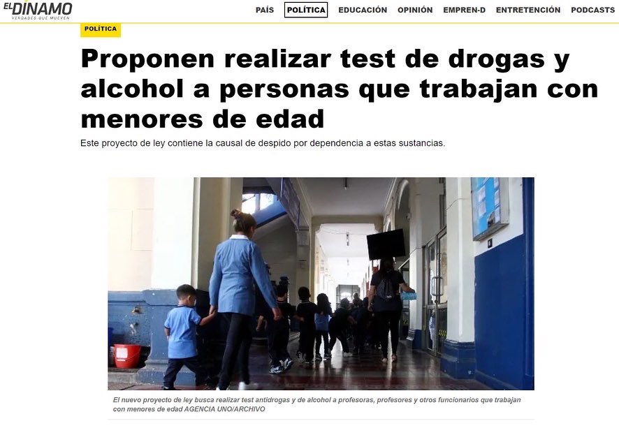 DipSaraConcha's tweet photo. 🛑 Test de Drogas
Es necesario exigir un test de drogas a los profesionales que trabajan con menores de edad.
👉🏻 https://t.co/tGHU7pC4tt #Noticia #TestDrogas https://t.co/fG0isFZ1TP