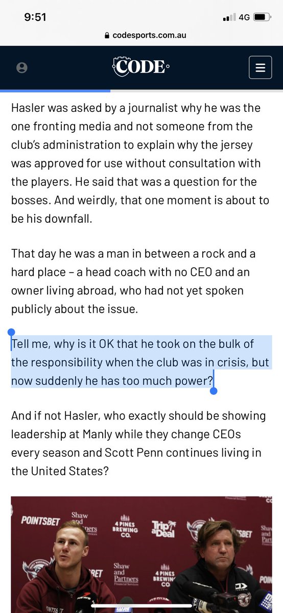 Scott Bailey (@scottbaileyaap) on Twitter photo This is a superb point by <a href="/PamelaWhaley/">Pam Whaley</a>. Why was it okay for Des Hasler to shoulder all the responsibility and power in a administrational crisis just two-and-half-months ago, but itโs a problem now that the micro-manager coach has too much power? This is a superb point by <a href="/PamelaWhaley/">Pam Whaley</a>. Why was it okay for Des Hasler to shoulder all the responsibility and power in a administrational crisis just two-and-half-months ago, but itโs a problem now that the micro-manager coach has too much power?
