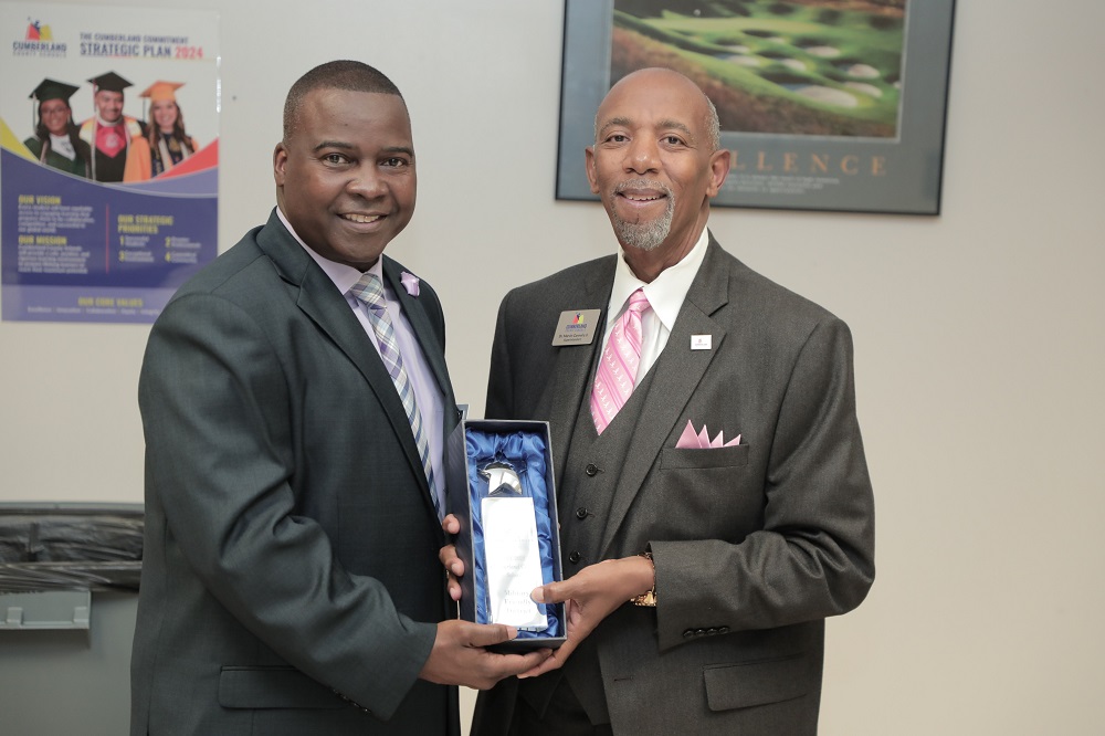 On behalf of State Superintendent Catherine Truitt, Mr. Howard Lattimore, the State Military Consultant, presented the Purple Star Award to Cumberland County Schools for the district's commitment to serving military students and families. #CCSMilitaryStrong