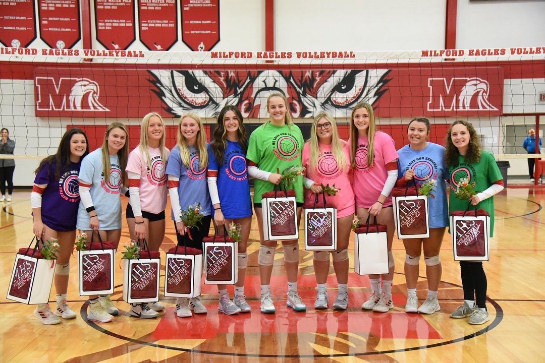 Milford_Eagles's tweet photo. To our 10 amazing seniors!! We love celebrating you and sure are going to miss you!! This program won’t be the same but just know you will always be a Eagle in our eyes!! 🏐🦅 #2023Seniors #AlwaysaEagle #Let’M’Know 

@milford_schools @milford_flock @clersunsports @milfordvball https://t.co/SNzgPfDUuh