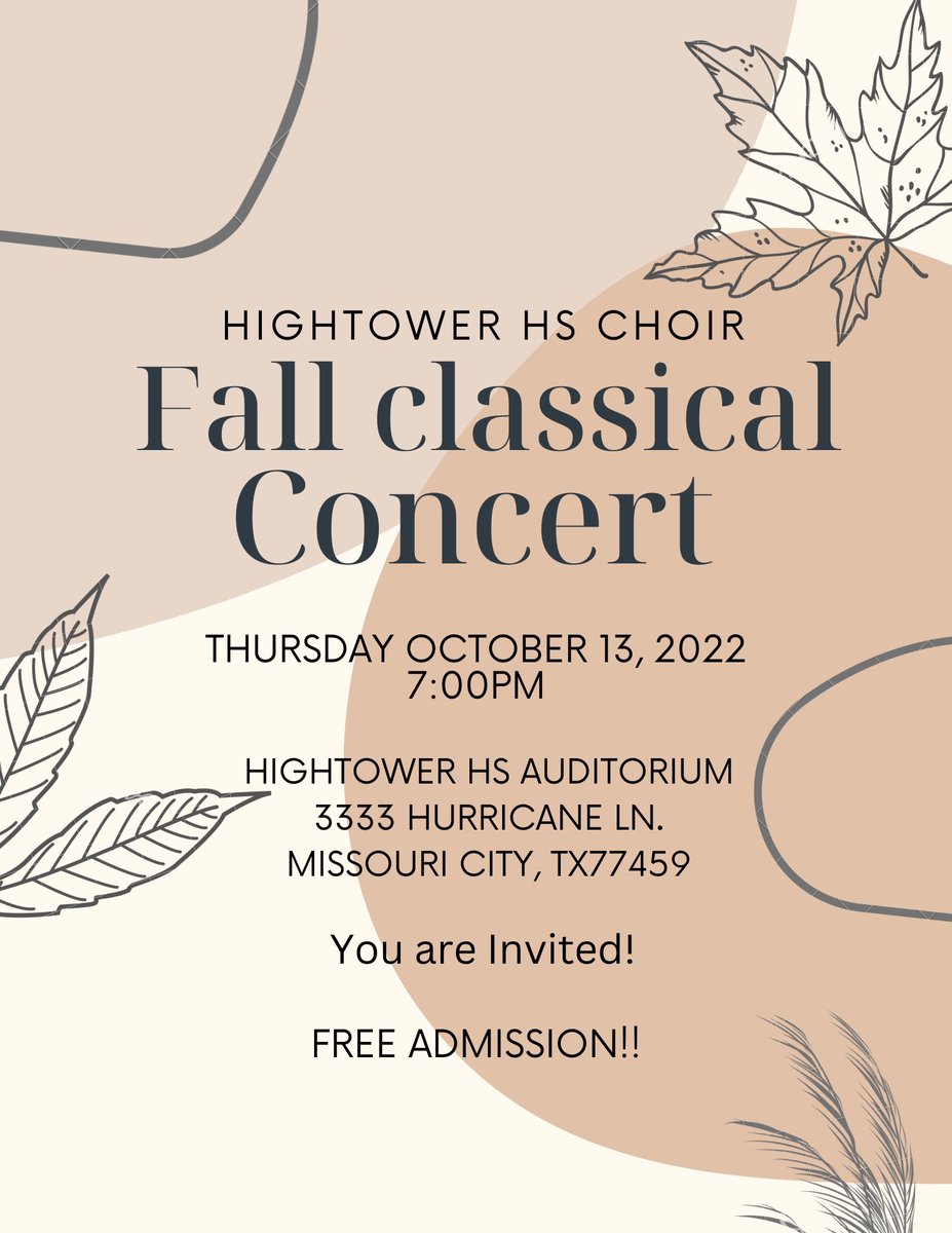 Fall classical concert this Thursday at Hightower high school auditorium 7:00pm! Free admission! Bring your family and enjoy with us our first performance 🥰