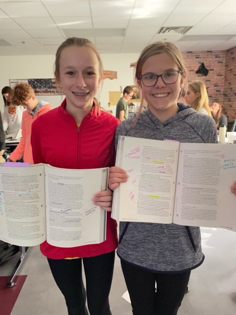 Students in Mrs. Veit's literacy class proud of their annotations regarding plot, theme &amp; setting and how those techniques contribute to theme. #TimberwolfWay