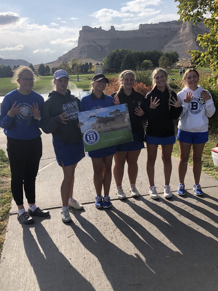 BennHSgirlsgolf's tweet photo. The badgers finished 4th place as a team which is the best finish in school history. Payton Morgan earned her a 15th place medal.  Payton, Savannah, Alexis, Kennedy and Emma set all kinds of records this year and have tons to be proud of!!! https://t.co/oJNp2Nlj41