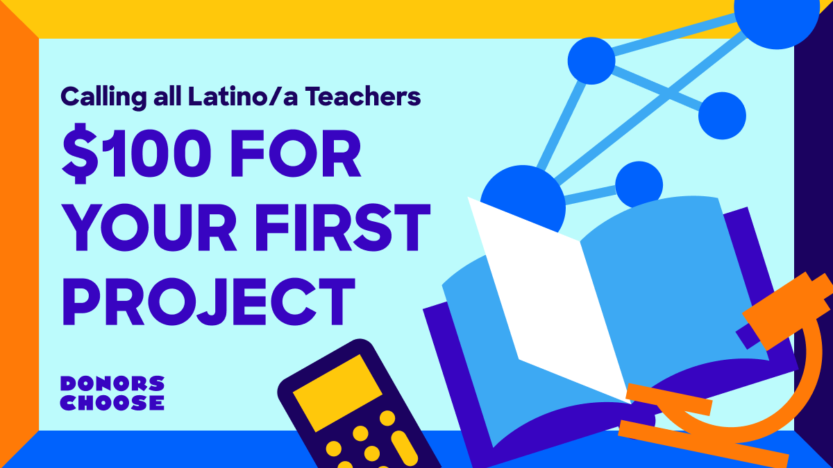 DonorsChoose's tweet photo. We’re celebrating #HispanicAndLatinxHeritageMonth and Latino/a public school teachers!

If you know any teachers who identify as Hispanic or Latinx and have never submitted a project, let them know they could qualify for a $100 donation! For more details: https://t.co/CrAVOKkFAO https://t.co/7eHtCVwkjR