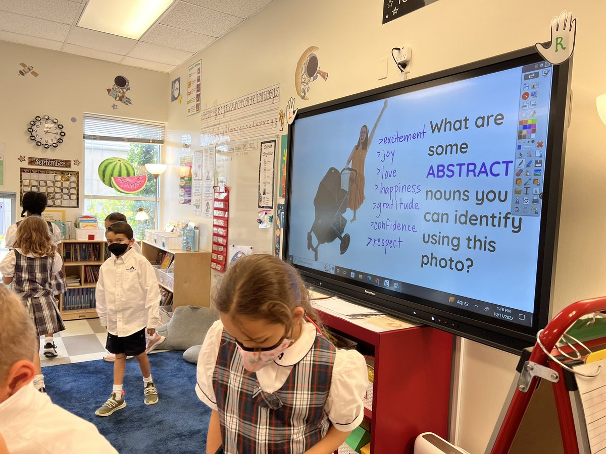 Reviewing concrete and abstract nouns with some very real and relevant images. 😜 These Grade 3 grammar pros are on fire! #Grade3Rocks <a href="/awtyintlschool/">Awty Intl. School</a>