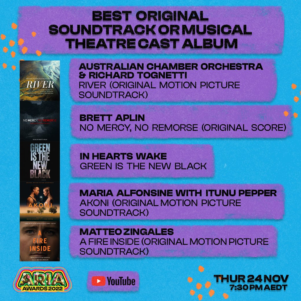 ARIA_Official's tweet photo. Congratulations to the 2022 #ARIAs Best Original Soundtrack or Musical Theater Cast Album nominees: #australianchamberorchestra #richardtognetti #brettalpin #inheartswake #mariaalfonsine #itunupepper #matteozingales https://t.co/2ecRAkDp3U